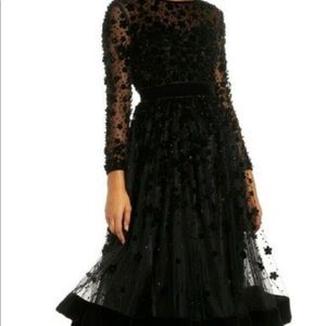 Mac Duggal Couture Fit and Flare Velvet Embellished Cocktail Dress